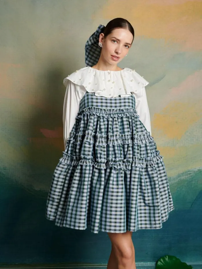 Womenswear Dresses Sister Jane DREAM Arabella Check Mini Dress Pine Green and Blue