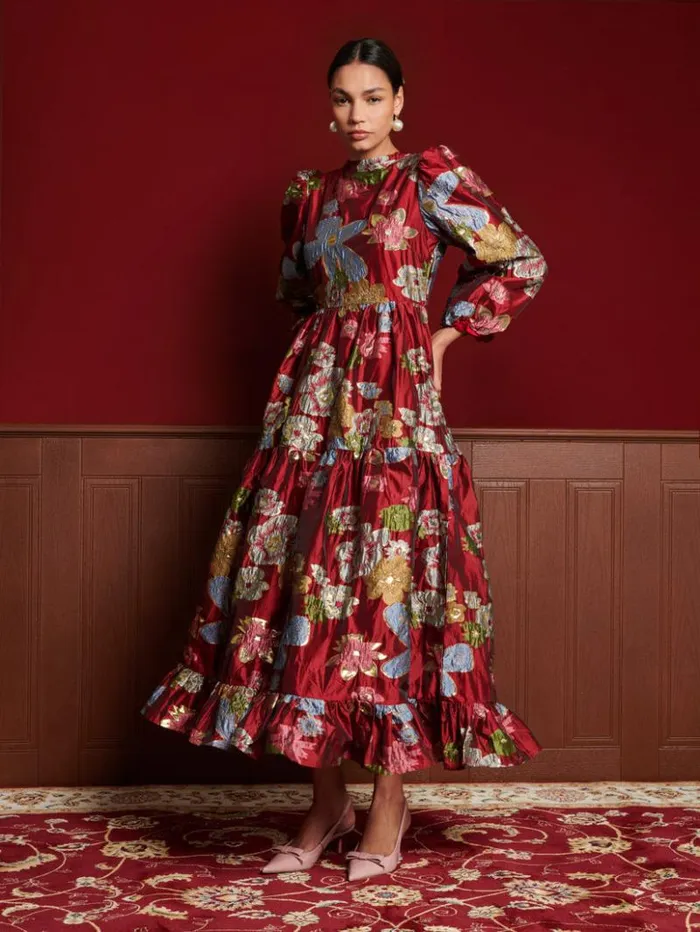 Womenswear Dresses Sister Jane DREAM Ruby Jacquard Maxi Dress Burgundy Red
