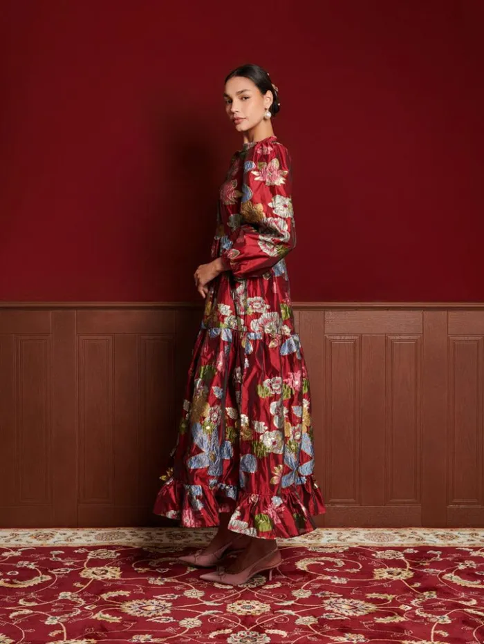 Womenswear Dresses Sister Jane DREAM Ruby Jacquard Maxi Dress Burgundy Red Womenswear Dresses Sister Jane DREAM Ruby Jacquard Maxi Dress Burgundy Red