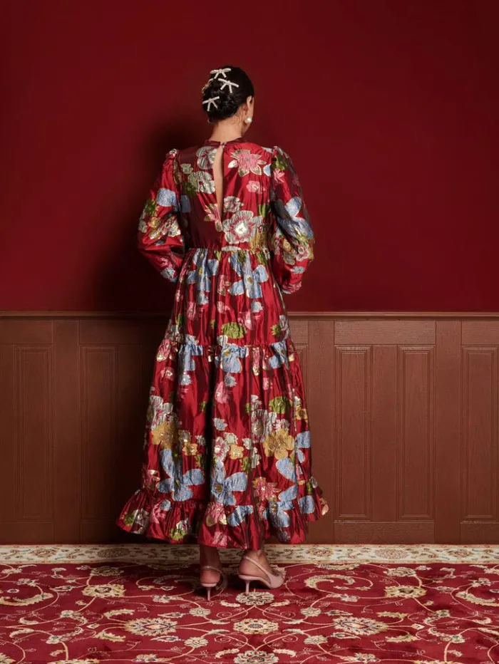 Womenswear Dresses Sister Jane DREAM Ruby Jacquard Maxi Dress Burgundy Red Womenswear Dresses Sister Jane DREAM Ruby Jacquard Maxi Dress Burgundy Red