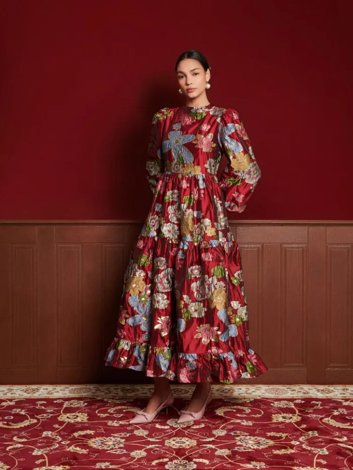 Womenswear Dresses Sister Jane DREAM Ruby Jacquard Maxi Dress Burgundy Red Womenswear Dresses Sister Jane DREAM Ruby Jacquard Maxi Dress Burgundy Red