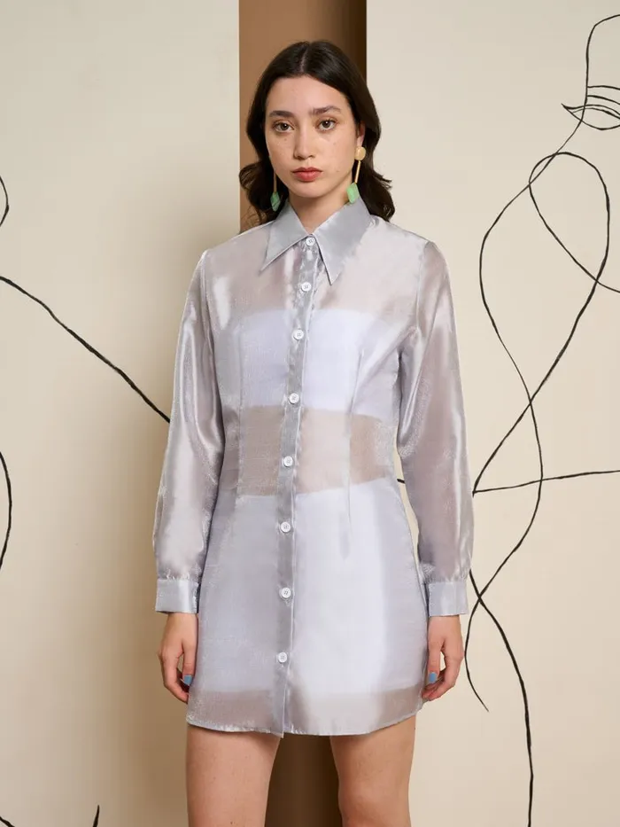 Womenswear Dresses Sister Jane Ghospell Regan Sheer Shirt Dress Silver