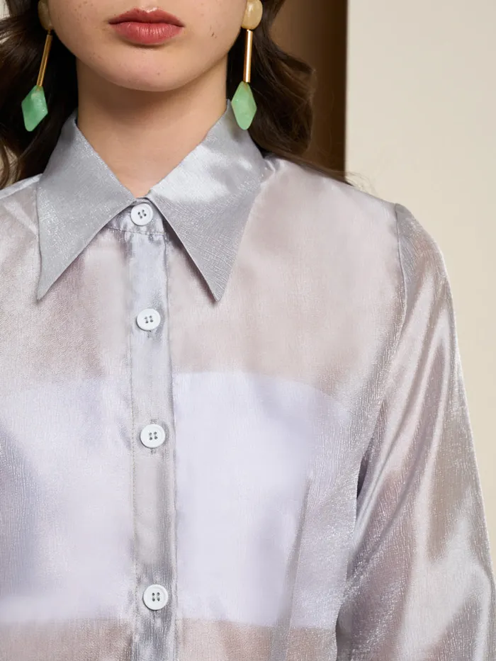 Womenswear Dresses Sister Jane Ghospell Regan Sheer Shirt Dress Silver Womenswear Dresses Sister Jane Ghospell Regan Sheer Shirt Dress Silver