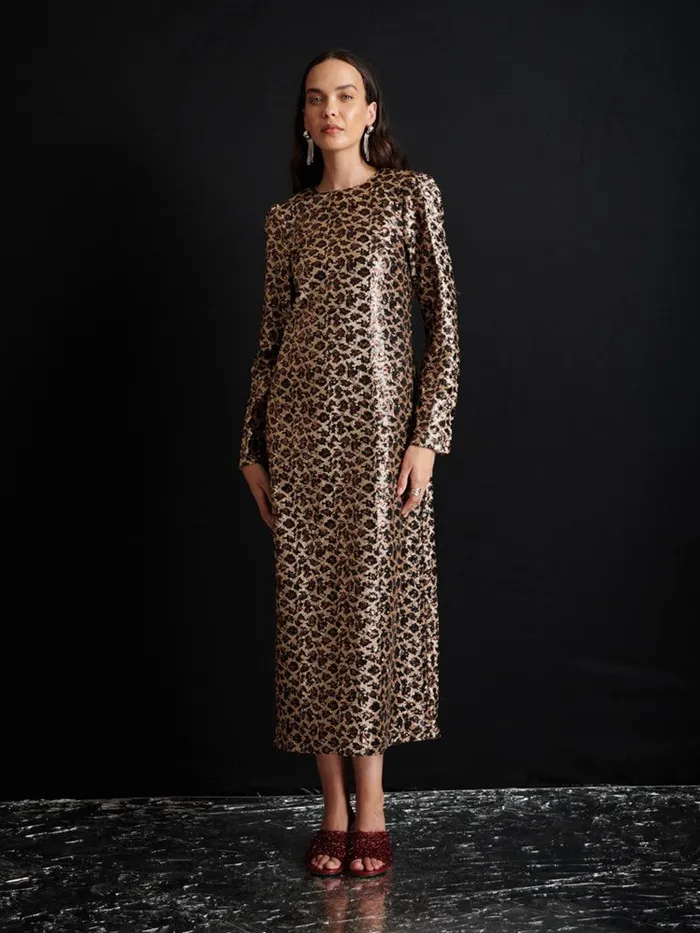 Womenswear Dresses Sister Jane Ghospell Yara Sequin Leopard Midi Dress Gold Brown