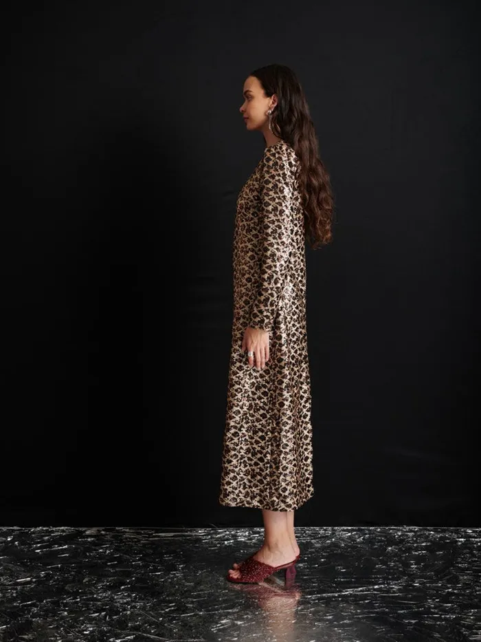 Womenswear Dresses Sister Jane Ghospell Yara Sequin Leopard Midi Dress Gold Brown Womenswear Dresses Sister Jane Ghospell Yara Sequin Leopard Midi Dress Gold Brown