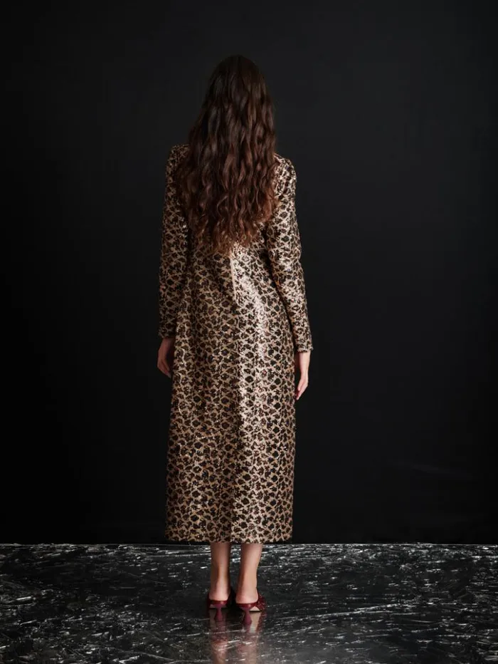 Womenswear Dresses Sister Jane Ghospell Yara Sequin Leopard Midi Dress Gold Brown Womenswear Dresses Sister Jane Ghospell Yara Sequin Leopard Midi Dress Gold Brown