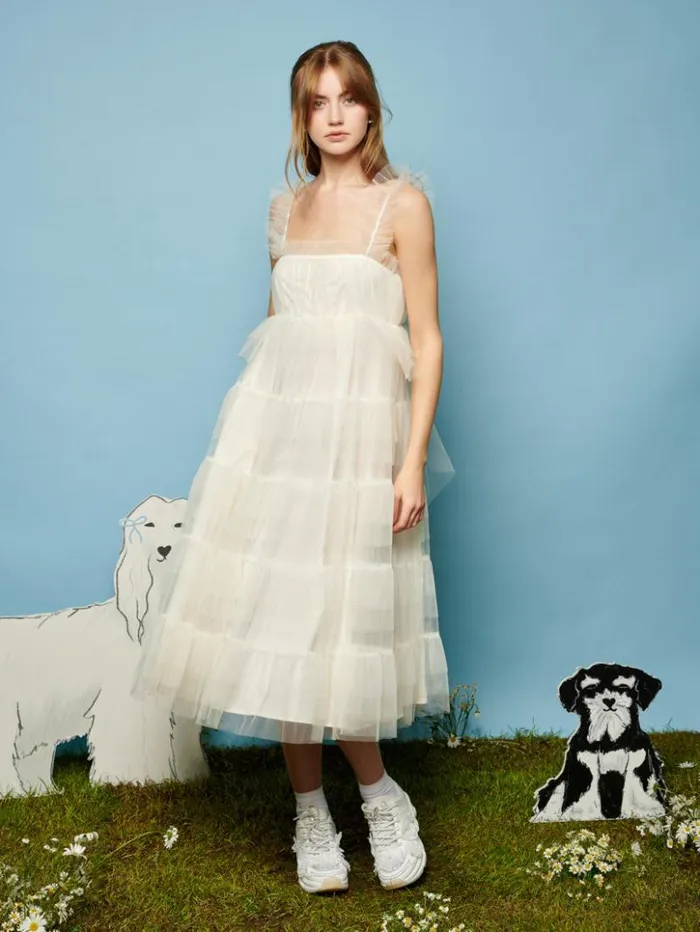 Womenswear Dresses Sister Jane Lexi Tulle Midi Dress Pearled Ivory