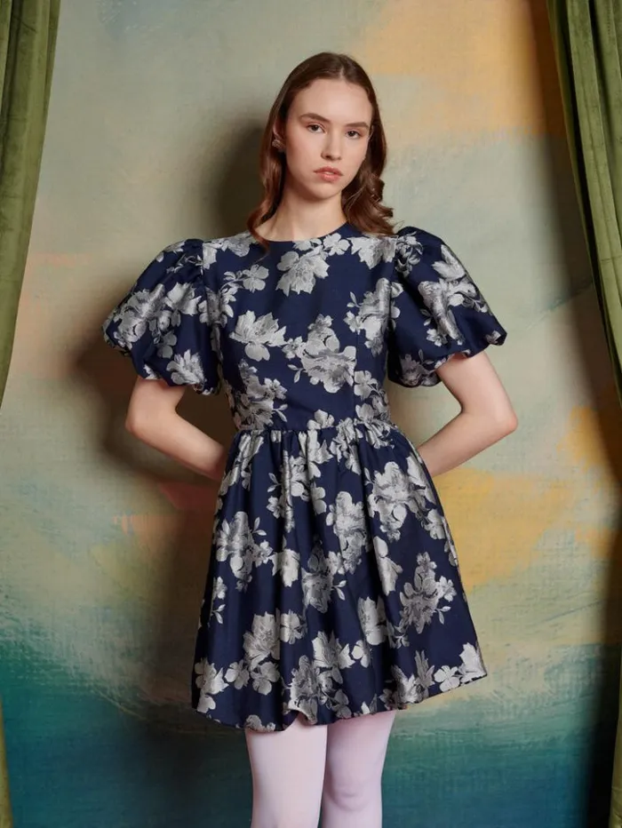 Womenswear Dresses Sister Jane Natalia Floral Jacquard Dress Floral Navy Blue