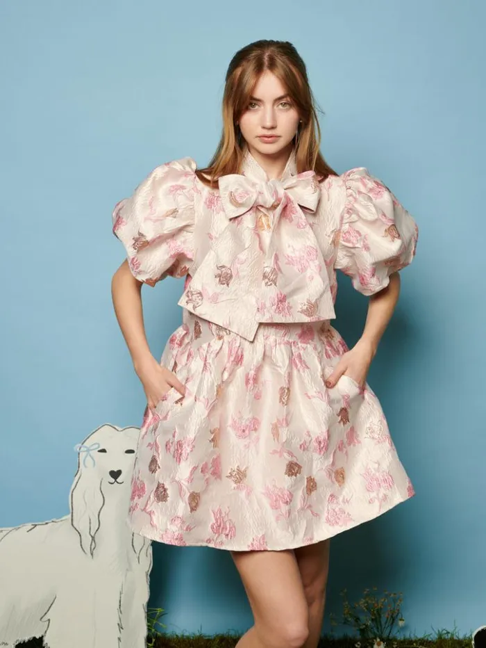Womenswear Dresses Sister Jane Oak Flower Jacquard Dress Baby Pink Ivory
