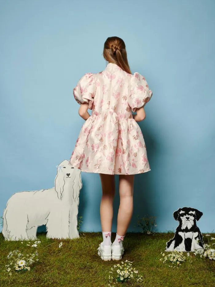 Womenswear Dresses Sister Jane Oak Flower Jacquard Dress Baby Pink Ivory Womenswear Dresses Sister Jane Oak Flower Jacquard Dress Baby Pink Ivory
