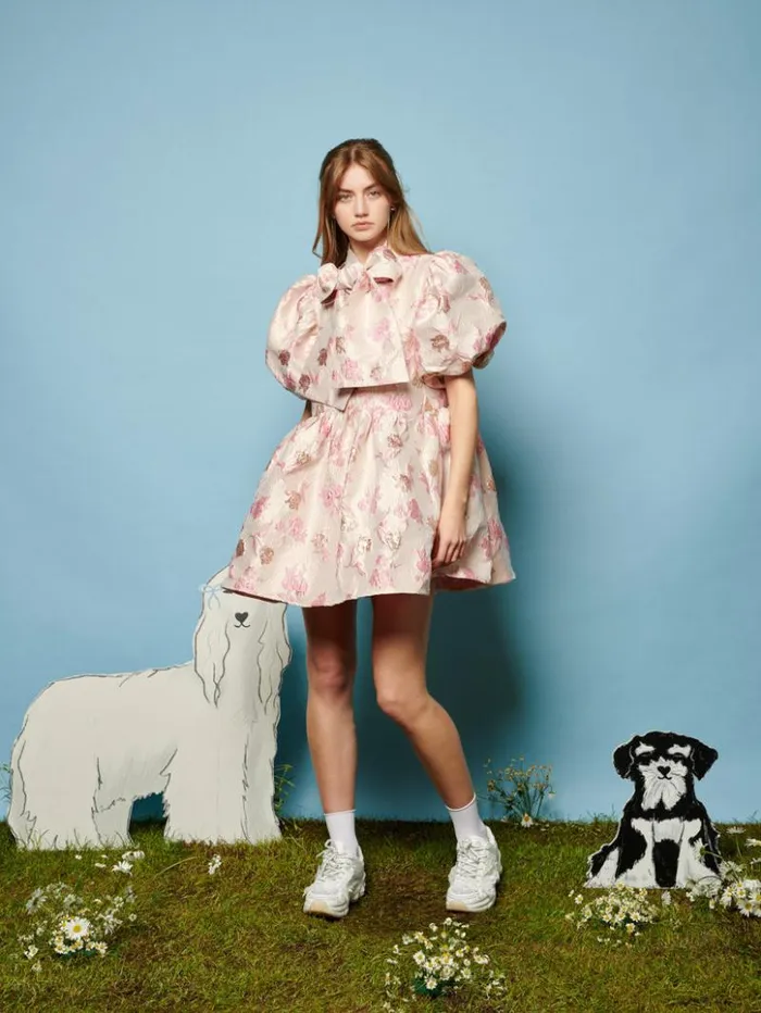 Womenswear Dresses Sister Jane Oak Flower Jacquard Dress Baby Pink Ivory Womenswear Dresses Sister Jane Oak Flower Jacquard Dress Baby Pink Ivory