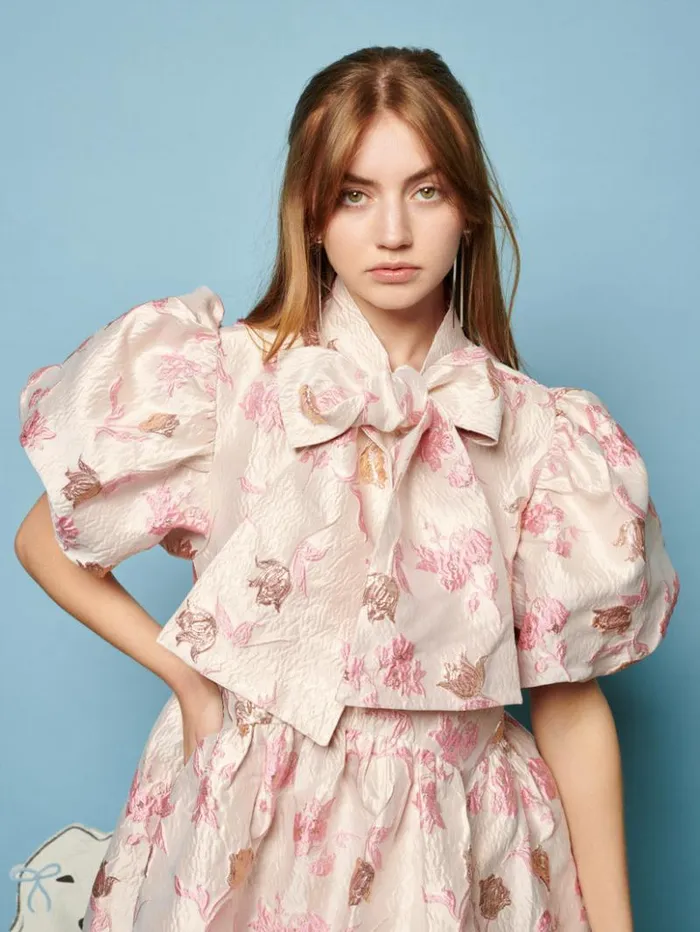 Womenswear Dresses Sister Jane Oak Flower Jacquard Dress Baby Pink Ivory Womenswear Dresses Sister Jane Oak Flower Jacquard Dress Baby Pink Ivory