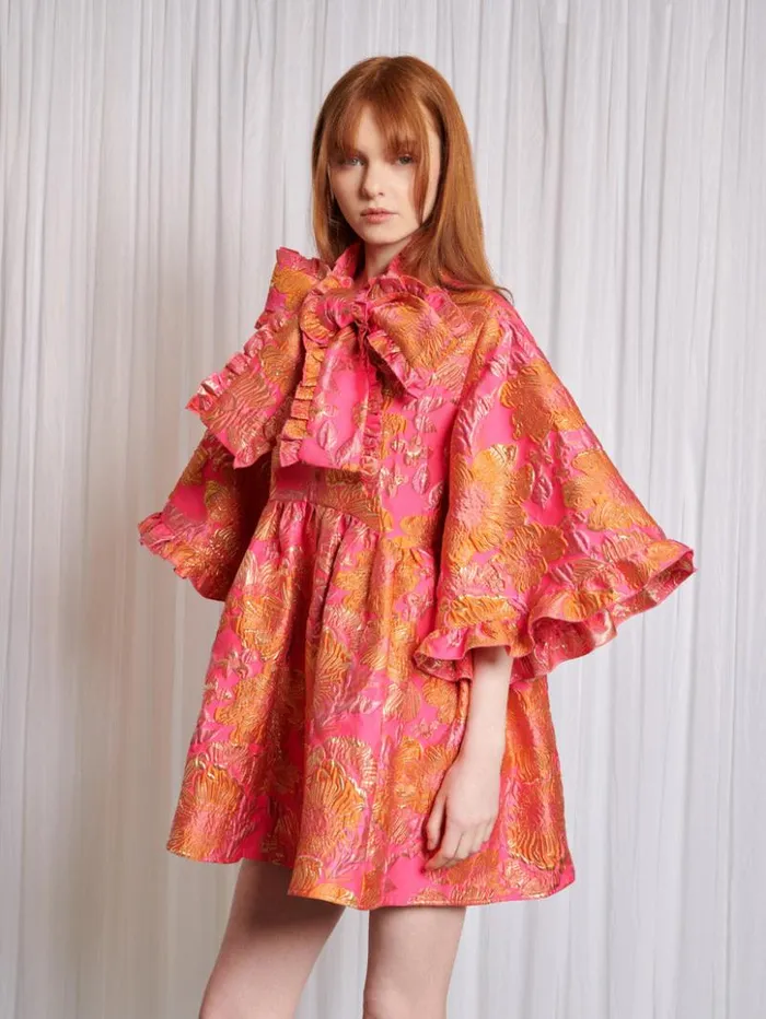 Womenswear Dresses Sister Jane Zinnia Jacquard Mini Dress Flame Orange and Bright Pink