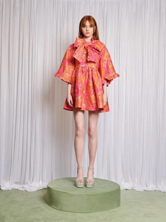Womenswear Dresses Sister Jane Zinnia Jacquard Mini Dress Flame Orange and Bright Pink Womenswear Dresses Sister Jane Zinnia Jacquard Mini Dress Flame Orange and Bright Pink
