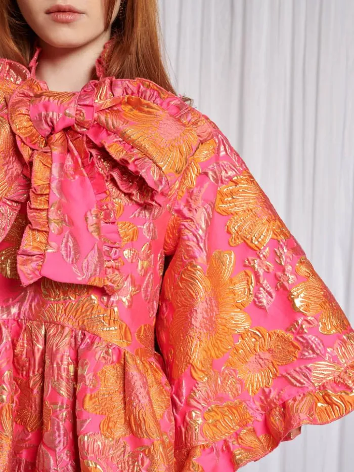 Womenswear Dresses Sister Jane Zinnia Jacquard Mini Dress Flame Orange and Bright Pink Womenswear Dresses Sister Jane Zinnia Jacquard Mini Dress Flame Orange and Bright Pink