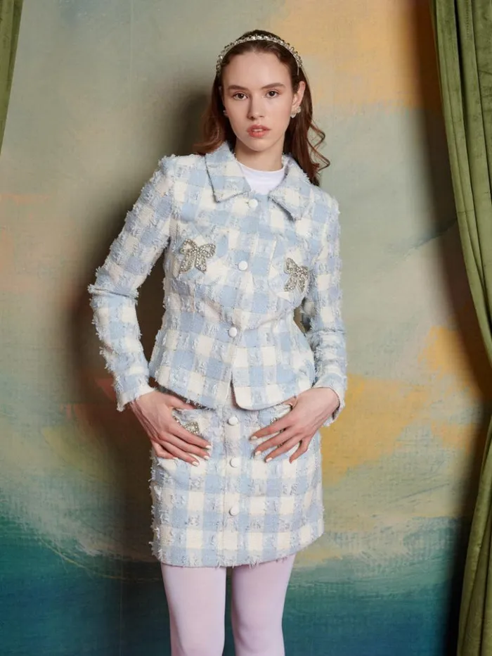 Womenswear Jackets Sister Jane Coranto Check Jacket Baby Blue Check