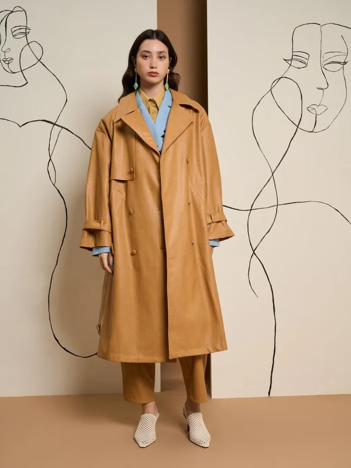 Womenswear Jackets Sister Jane Ghospell Alexa PU Trench Coat Cashew Brown