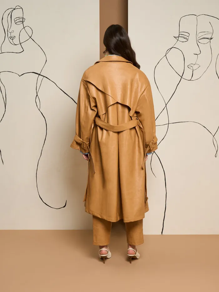 Womenswear Jackets Sister Jane Ghospell Alexa PU Trench Coat Cashew Brown Womenswear Jackets Sister Jane Ghospell Alexa PU Trench Coat Cashew Brown