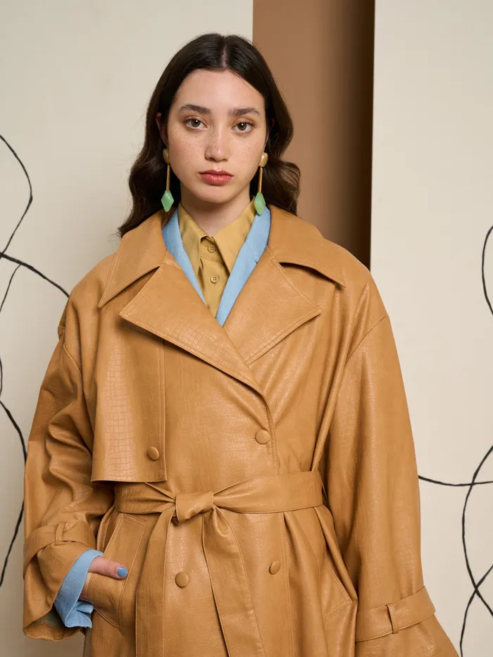 Womenswear Jackets Sister Jane Ghospell Alexa PU Trench Coat Cashew Brown Womenswear Jackets Sister Jane Ghospell Alexa PU Trench Coat Cashew Brown