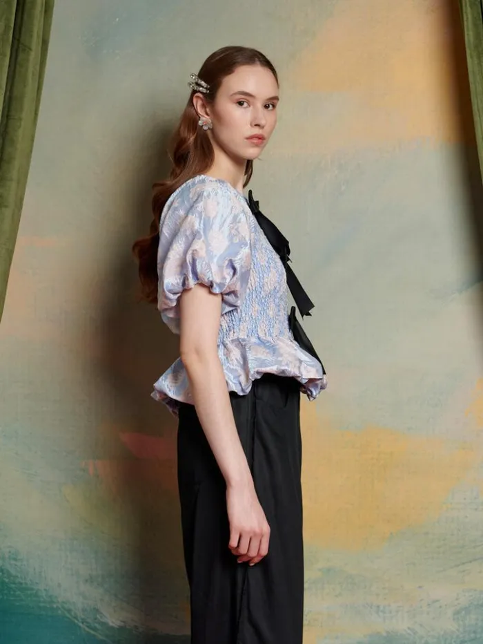 Womenswear Tops Sister Jane Alexander Jacquard Bow Top Pale Lavender Blue