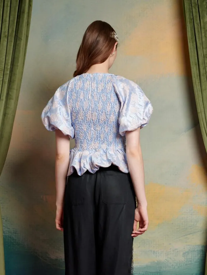 Womenswear Tops Sister Jane Alexander Jacquard Bow Top Pale Lavender Blue