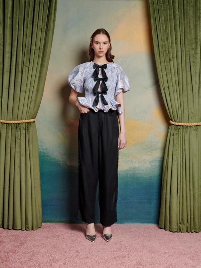Womenswear Tops Sister Jane Alexander Jacquard Bow Top Pale Lavender Blue