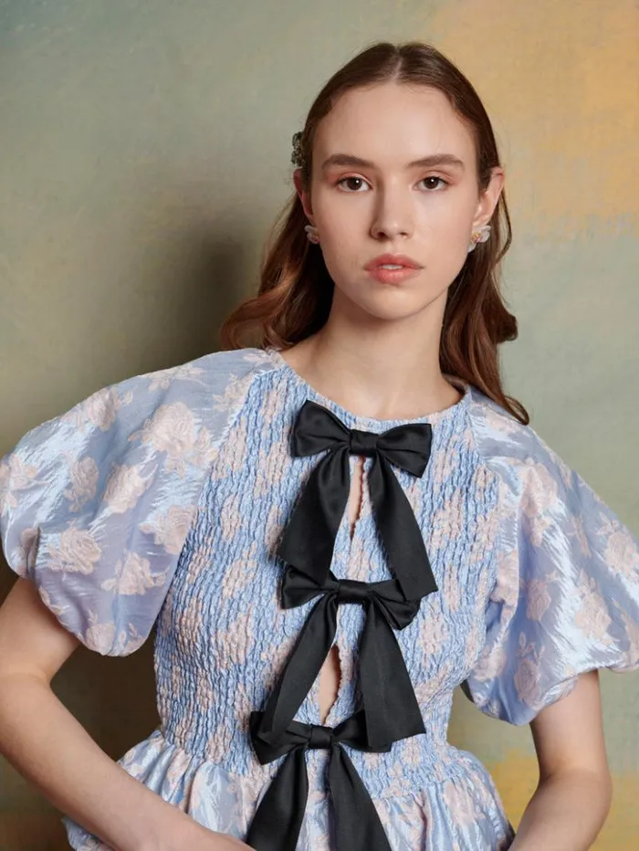 Womenswear Tops Sister Jane Alexander Jacquard Bow Top Pale Lavender Blue