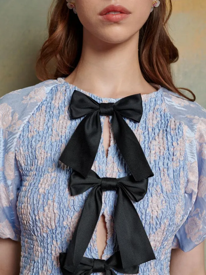 Womenswear Tops Sister Jane Alexander Jacquard Bow Top Pale Lavender Blue