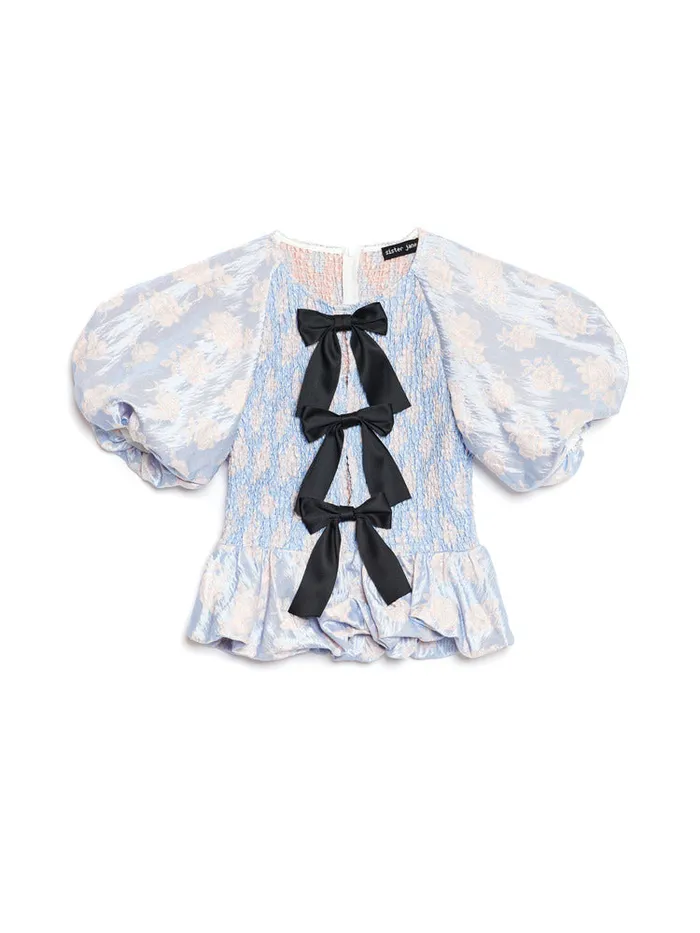 Womenswear Tops Sister Jane Alexander Jacquard Bow Top Pale Lavender Blue