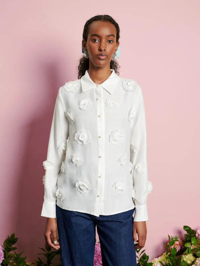 Womenswear Tops Sister Jane DREAM Valley Flower Embellished Shirt Pearled Ivory