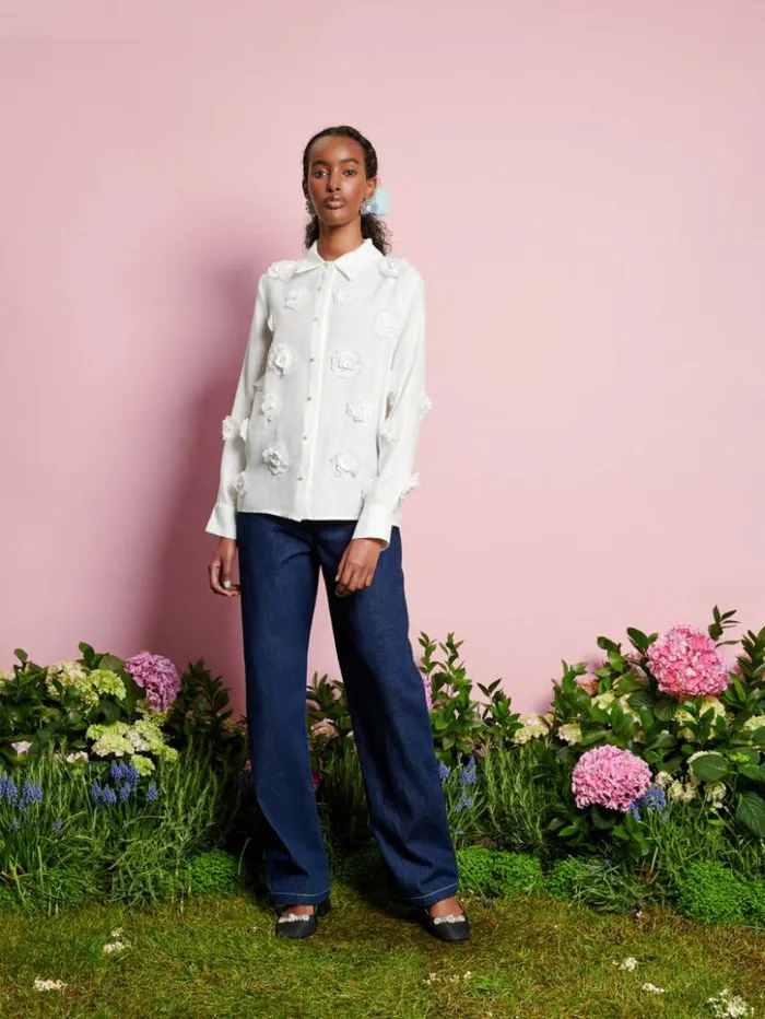 Womenswear Tops Sister Jane DREAM Valley Flower Embellished Shirt Pearled Ivory