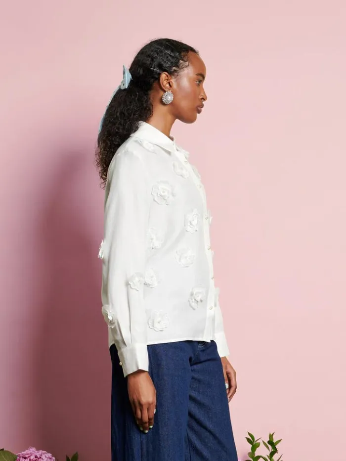 Womenswear Tops Sister Jane DREAM Valley Flower Embellished Shirt Pearled Ivory