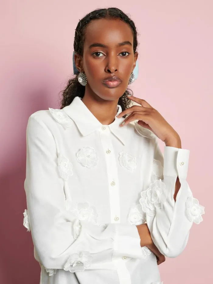 Womenswear Tops Sister Jane DREAM Valley Flower Embellished Shirt Pearled Ivory