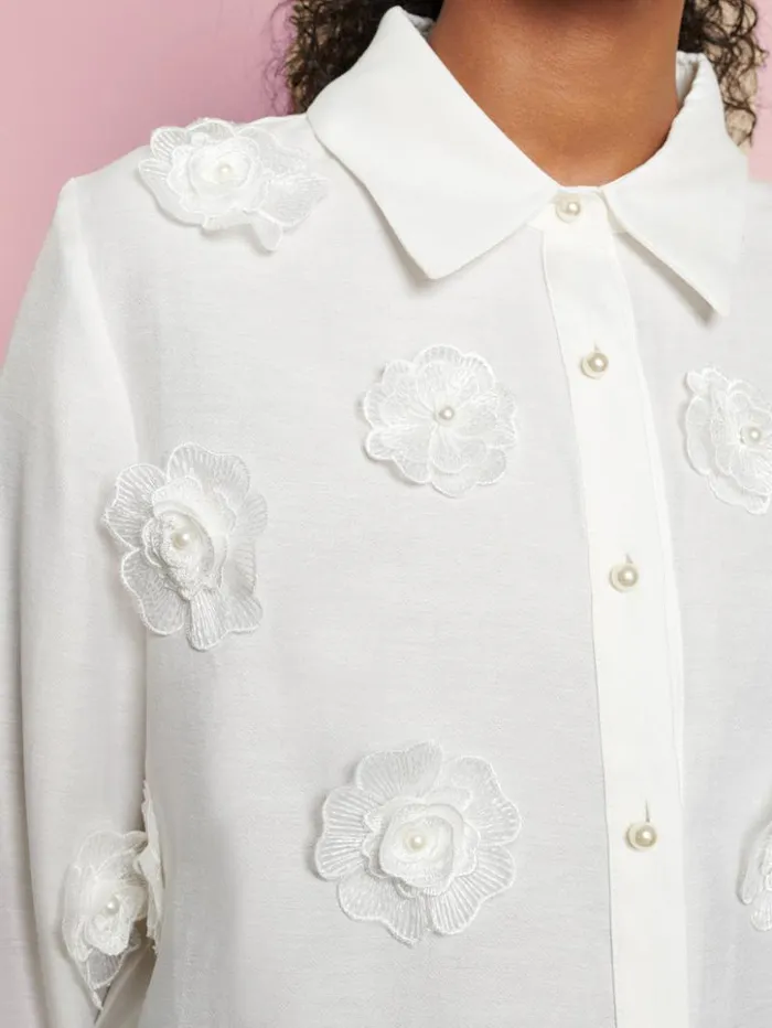 Womenswear Tops Sister Jane DREAM Valley Flower Embellished Shirt Pearled Ivory