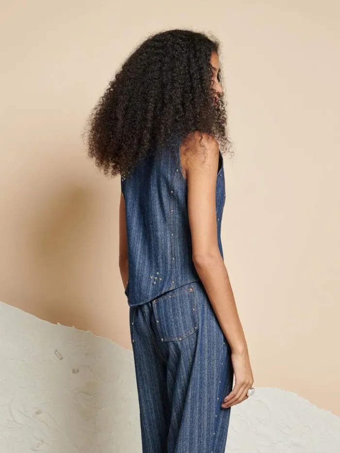 Womenswear Tops Sister Jane Ghospell Blakely Denim Studded Vest Indigo Blue