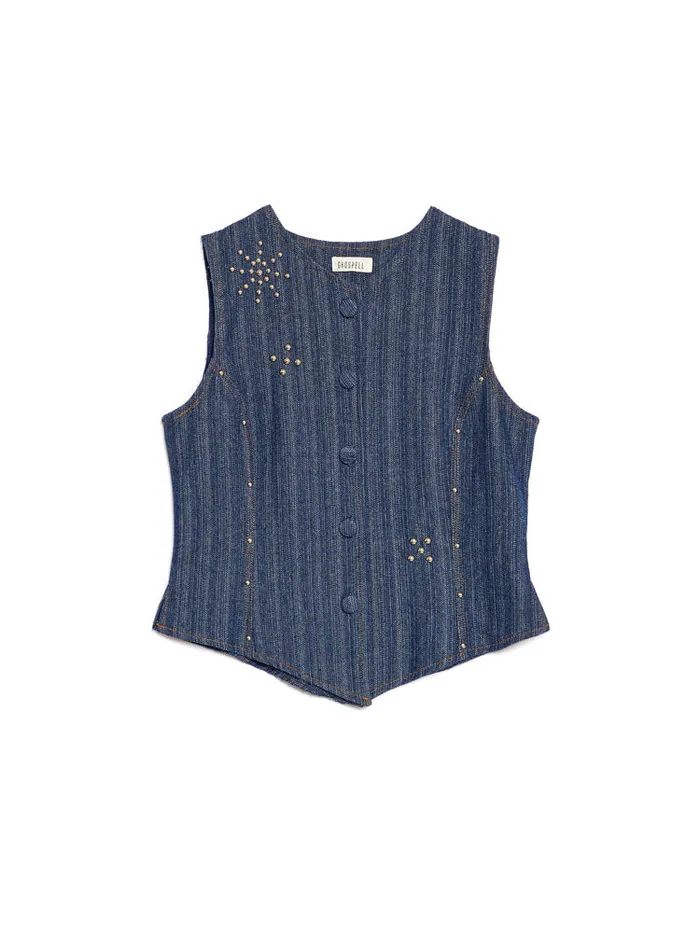 Womenswear Tops Sister Jane Ghospell Blakely Denim Studded Vest Indigo Blue