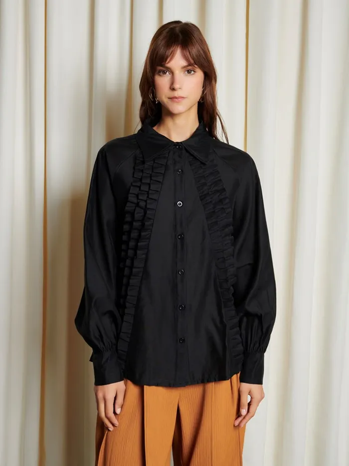 Womenswear Tops Sister Jane Ghospell Lundy Ruffle Shirt Coal Black