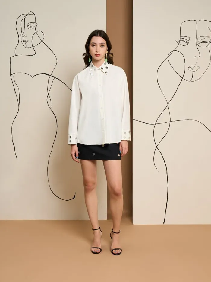 Womenswear Tops Sister Jane Ghospell Tabi Mirror Shirt Pearled White