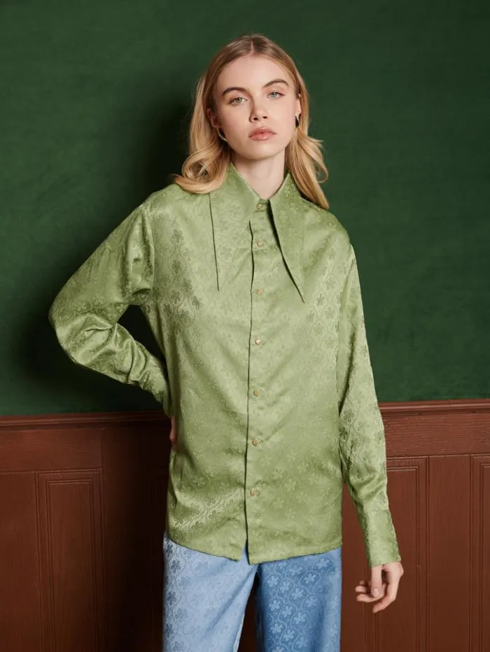 Womenswear Tops Sister Jane Lucas Jacquard Shirt Olive Green