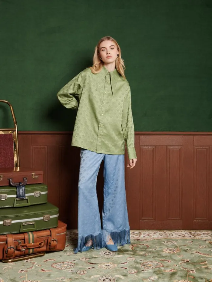Womenswear Tops Sister Jane Lucas Jacquard Shirt Olive Green