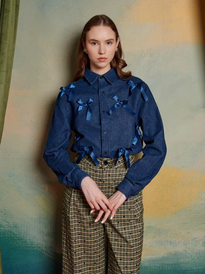 Womenswear Tops Sister Jane Lyrical Bow Shirt Indigo Blue