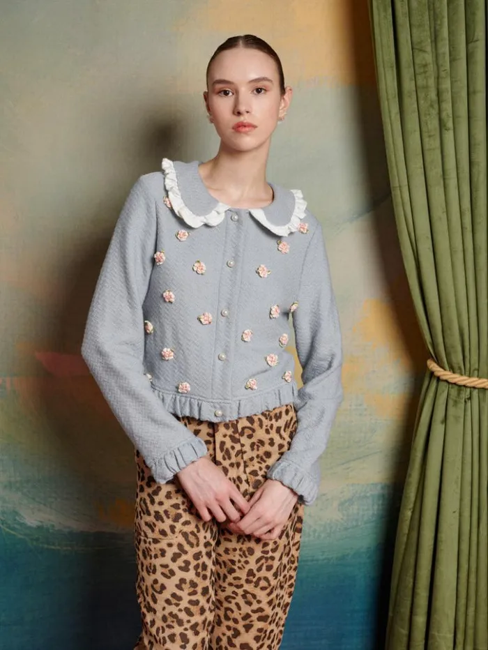 Womenswear Tops Sister Jane Pond Rose Trim Cardigan Dsky Grey