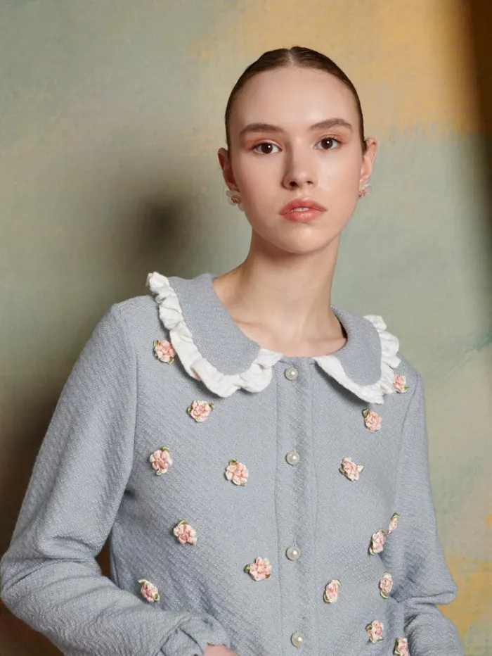 Womenswear Tops Sister Jane Pond Rose Trim Cardigan Dsky Grey