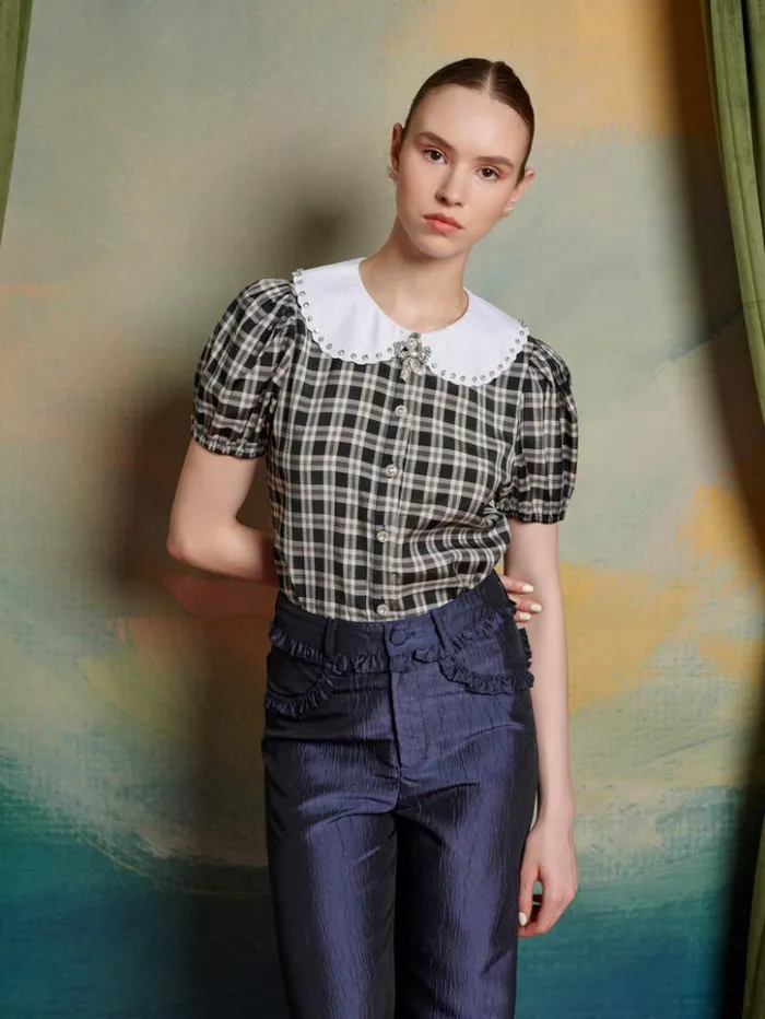Womenswear Tops Sister Jane Quill Check Blouse Black and White