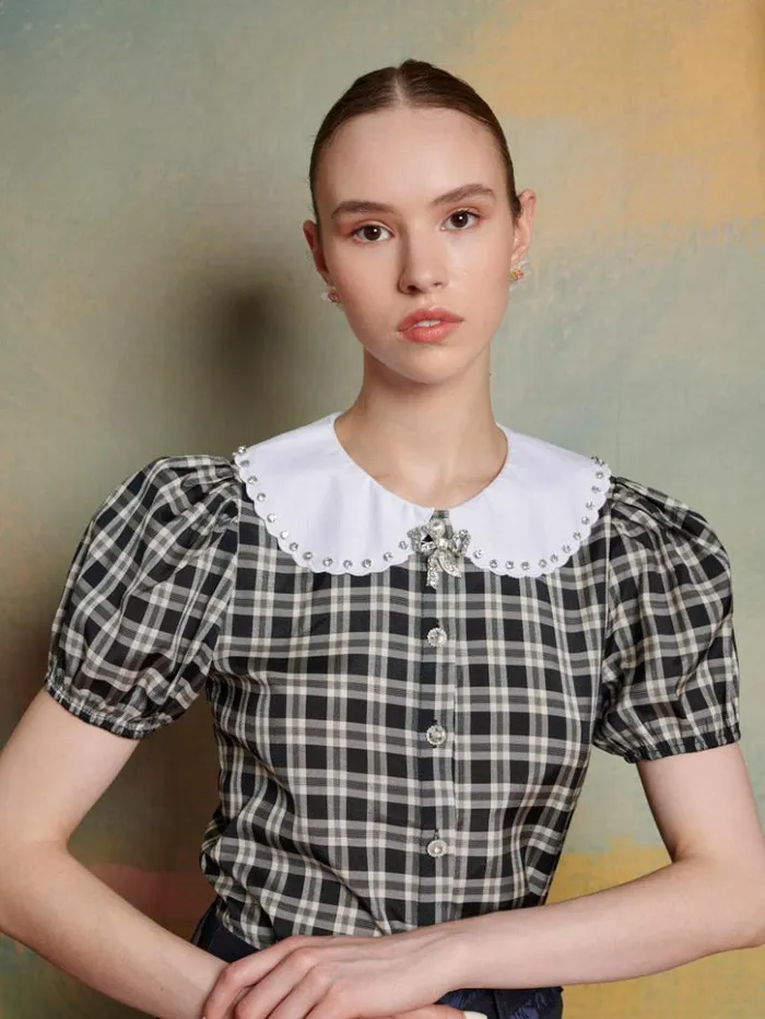 Womenswear Tops Sister Jane Quill Check Blouse Black and White