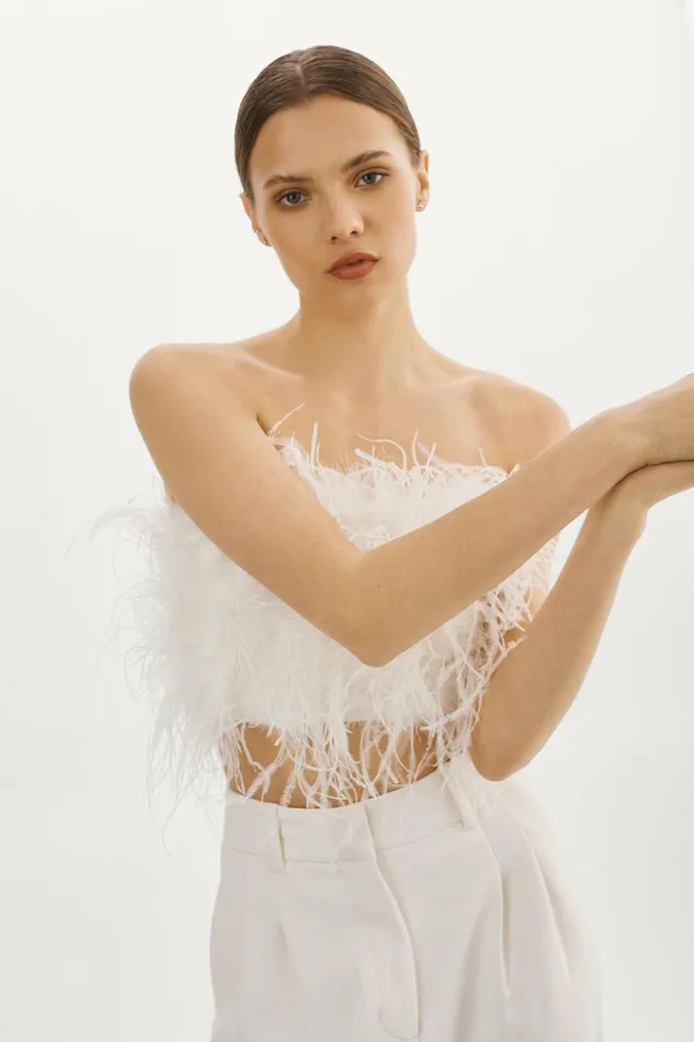 Zaina Feather Bustier White Women Lamarque BEST SELLERS