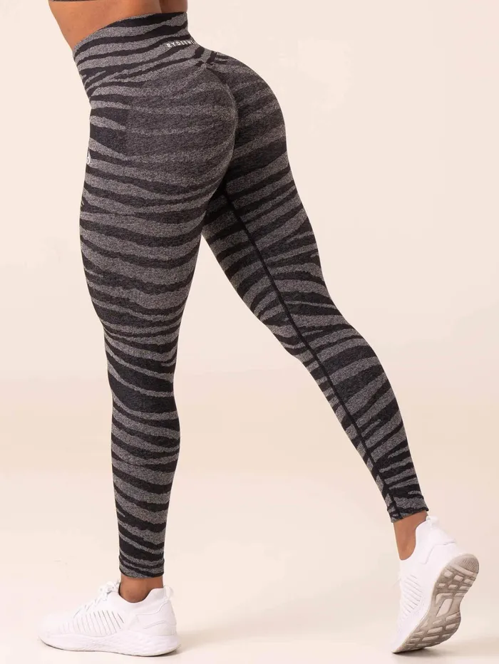 Zebra Seamless Leggings 8211 Grey Marl Black Zebra Women Ryderwear Leggings