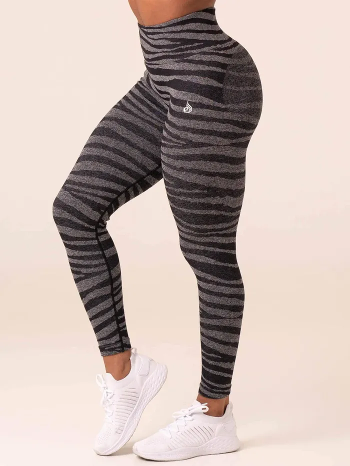 Zebra Seamless Leggings 8211 Grey Marl Black Zebra Women Ryderwear Leggings