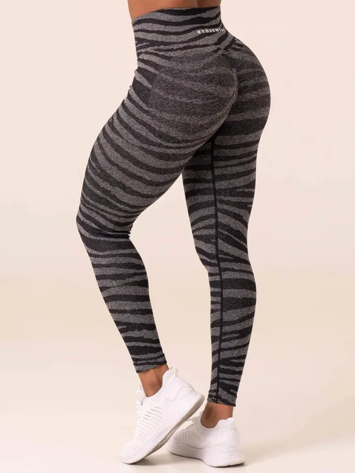 Zebra Seamless Leggings 8211 Grey Marl Black Zebra Women Ryderwear Leggings