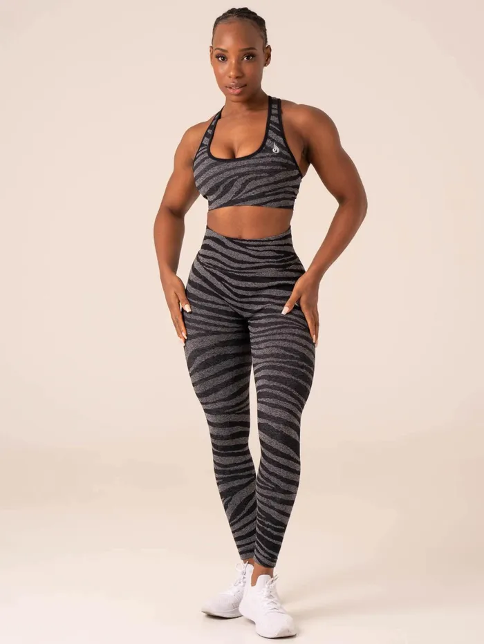 Zebra Seamless Leggings 8211 Grey Marl Black Zebra Women Ryderwear Leggings